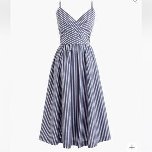 J. Crew 10 Midi Party Dress Shirting pin Stripes blue white full skirt classic